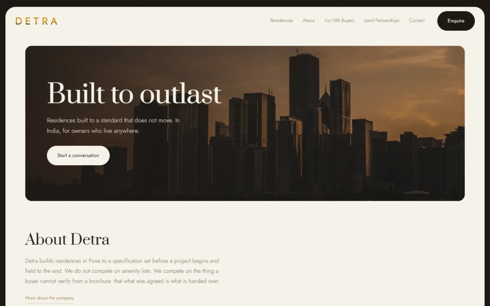 The Detra Realty and Infrastructure website.